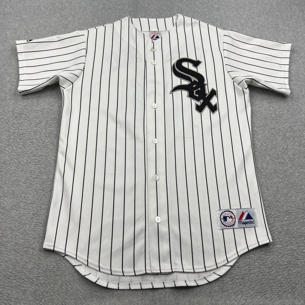 VTG White Sox Majestic Konerko 14 Jersey Men Medium White Pinstripe Baseball USA